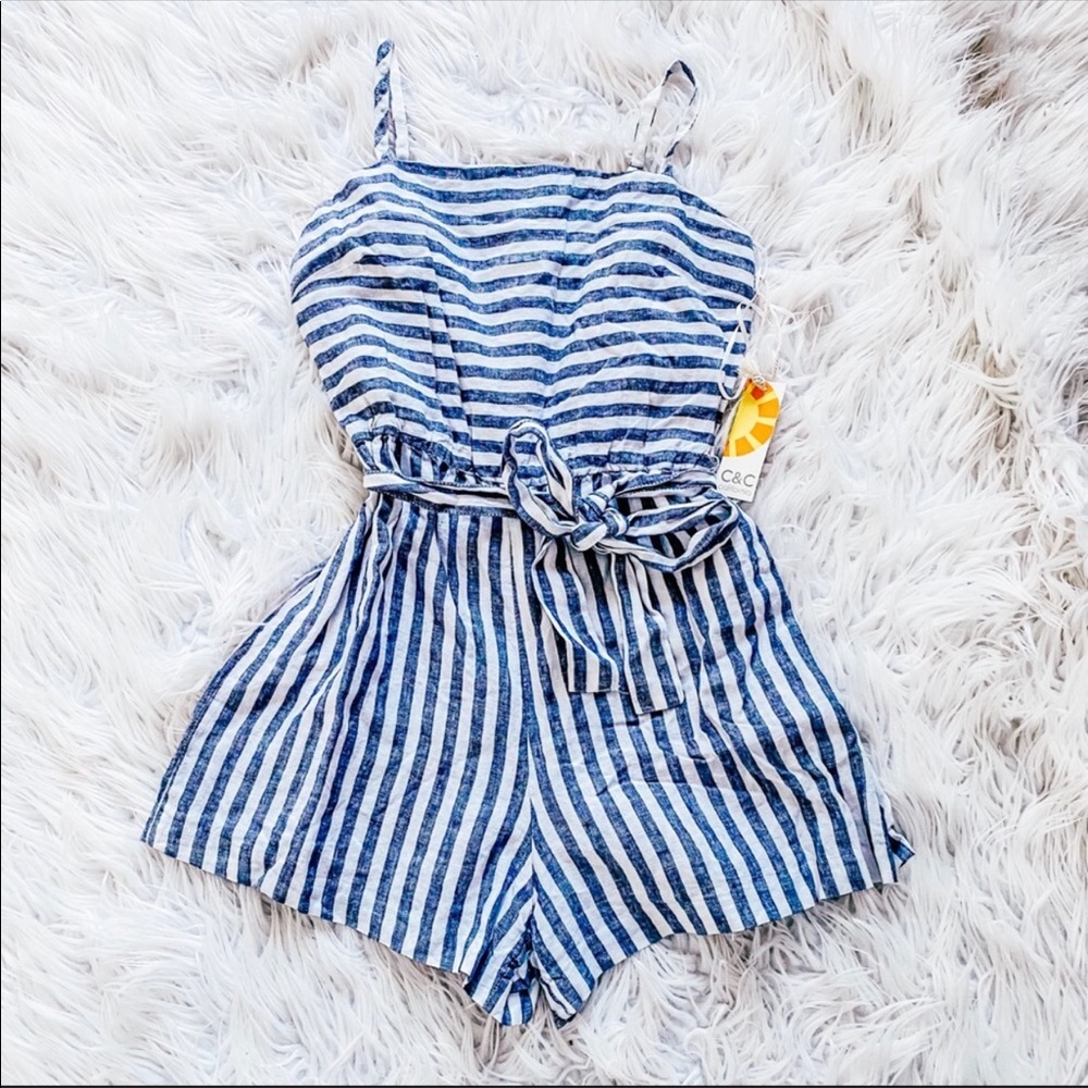 NWT C&C California Striped Linen Romper Size 2